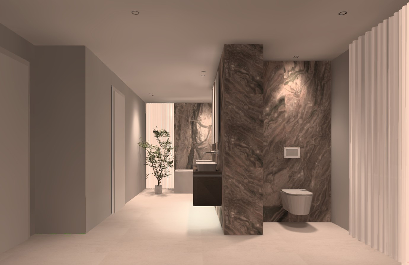 Modernes Badezimmer im Neubau mit durchdachter Raum- und Lichtplanung