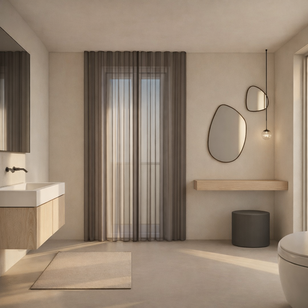 Moderne Badplanung für eine Badsanierung in Ingolstadt mit fugenlosem Boden, hochwertigen Materialien und durchdachter Lichtplanung.